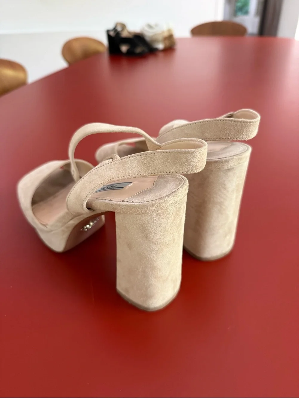 Prada Beige Suede Platform Slingback Heels